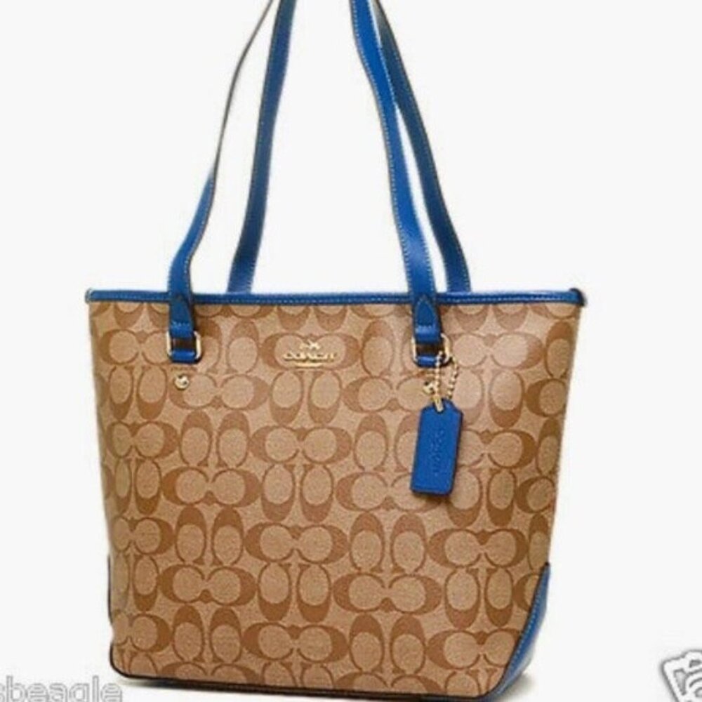 Like New Coach Signature Blue Outline Satchel Tote Bag